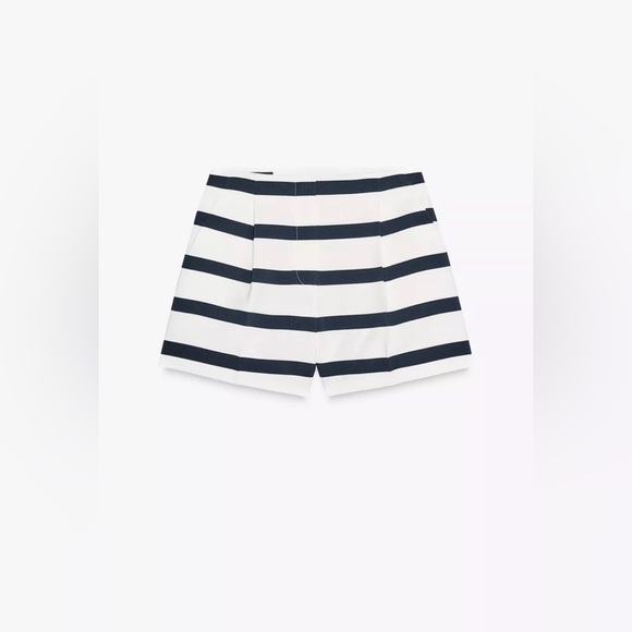 Zara pleated striped shorts navy blue and white - Picture 4 of 6